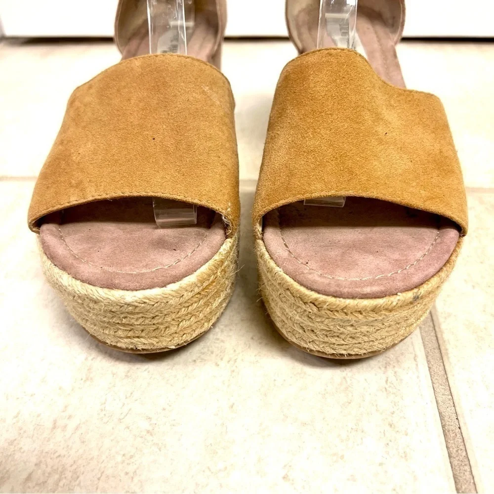 Steve Madden Apollo Suede Leather Espadrille Platform Sandals Gold Tan Boho 9M